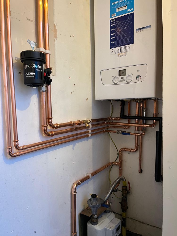 Boiler installation with new copper pipework and magnetic filter